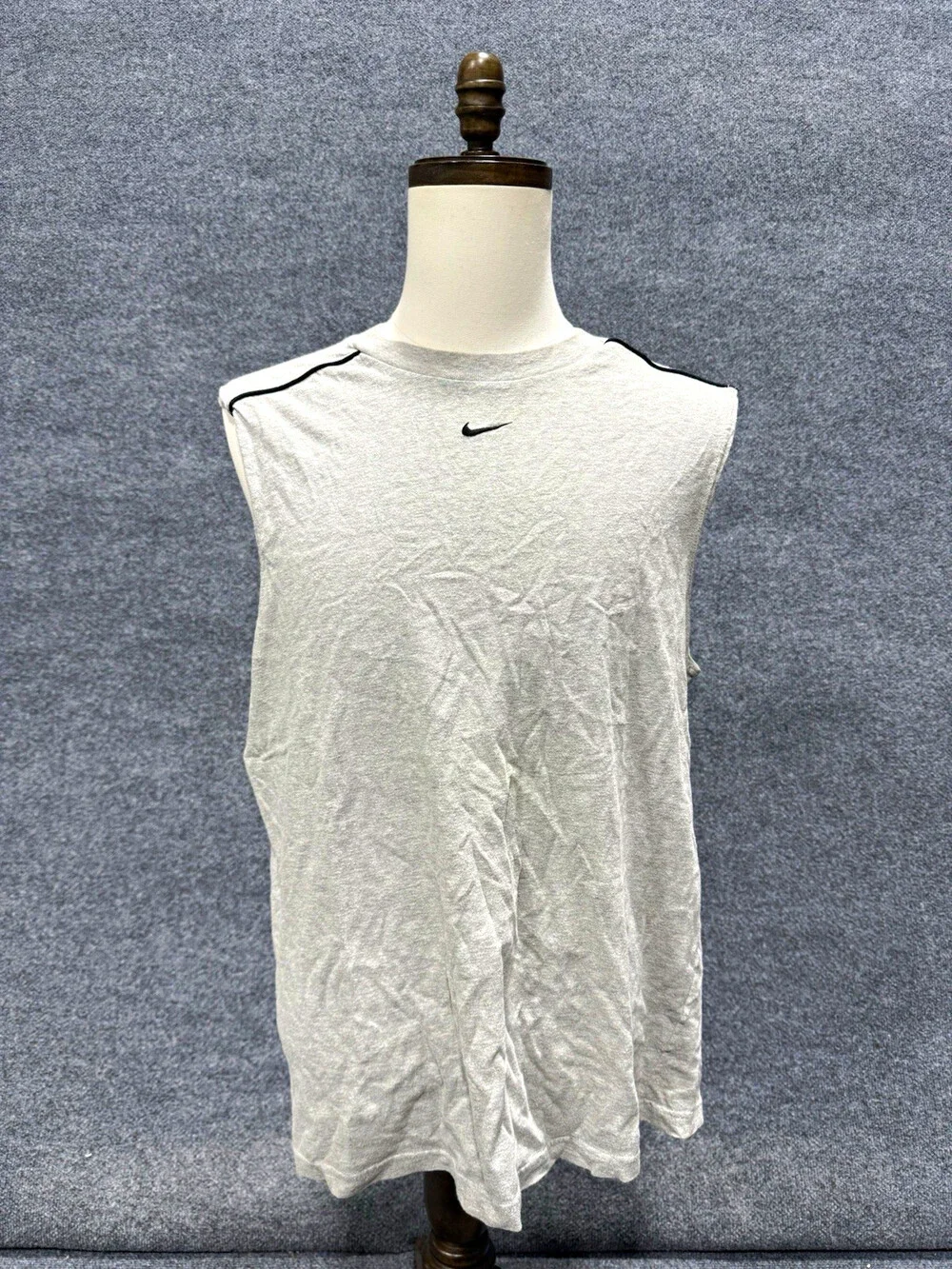 Nike Mens Large Gray Sleeveless Athletic Shirt Swoosh Piped Workout Tank Top